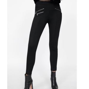 Zara Black/Navy Skinny Pants with Silver Zipper Accents